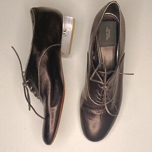 Marc Jacobs Runway Dark Plum Silver Trim Clear Hill Leather Oxford Shoes Size 40